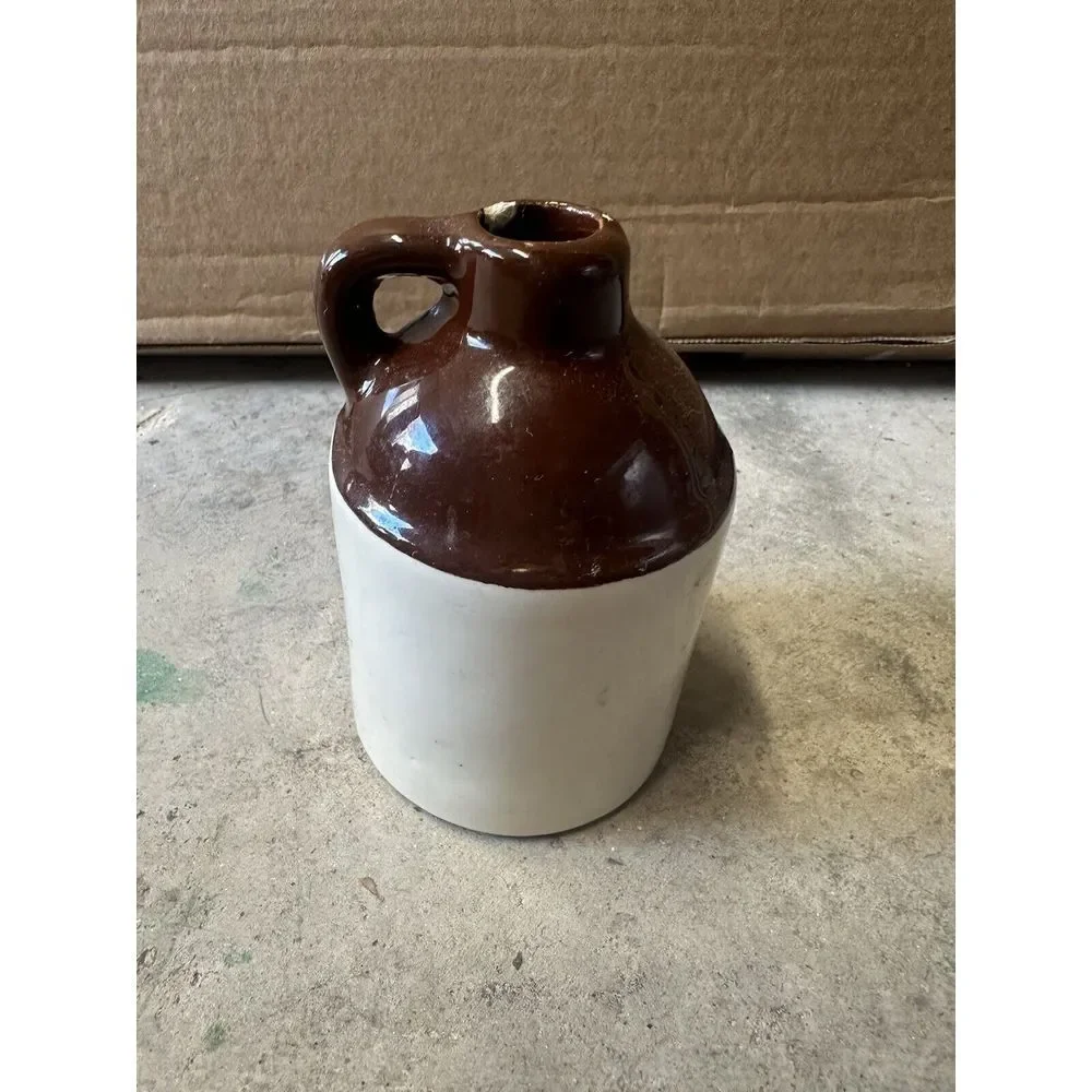 PURE CORN Rangeley Lakes, ME‎ Brown Glaze Stoneware mini jug moonshine. USA.